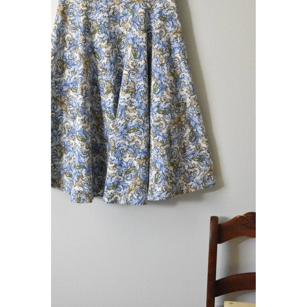 Anni Coco‎ Blue Baroque Scroll Print Sleeveless Fit and Flare Midi Dress Size M - Picture 3 of 7